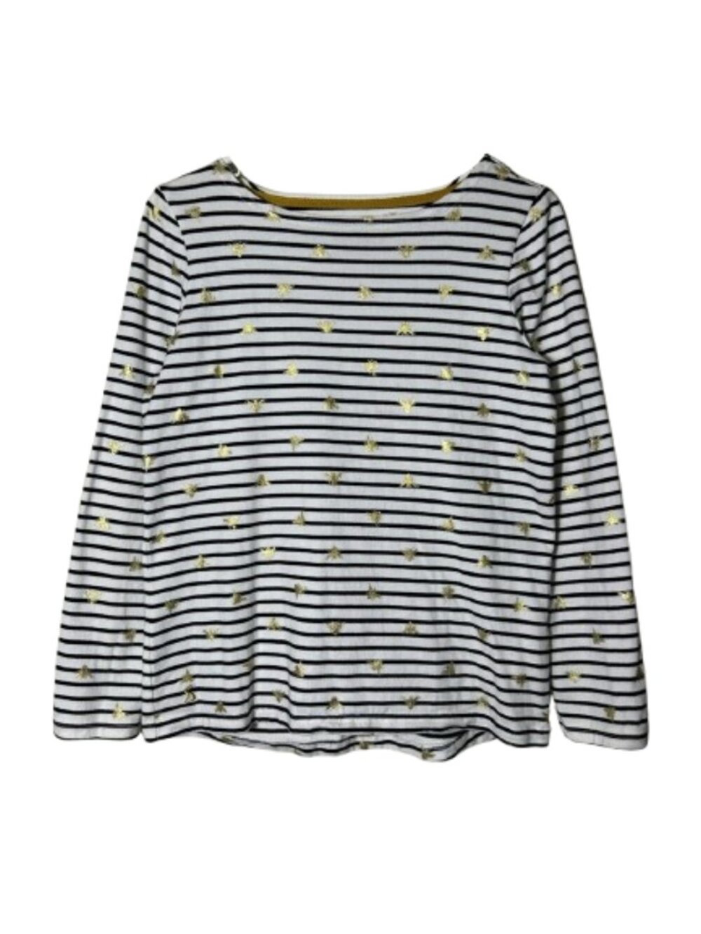 Joules harbour striped print metallic gold bee long sleeve top womens 6